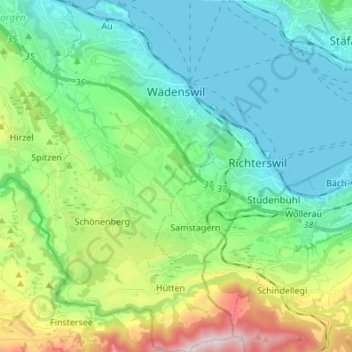 Mappa topografica Wädenswil, altitudine, rilievo