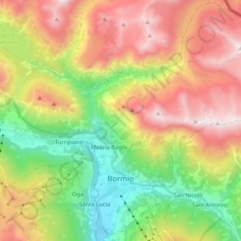 Mappa topografica Worms im Veltlin, altitudine, rilievo