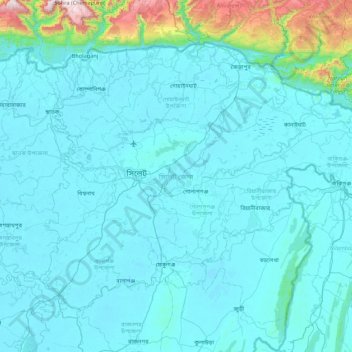 Mappa topografica Sylhet District, altitudine, rilievo