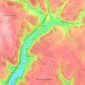 Mappa topografica Clères, altitudine, rilievo