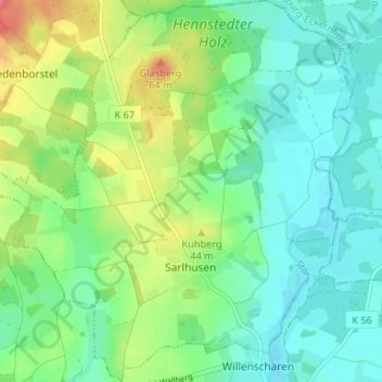 Mappa topografica Sarlhusen, altitudine, rilievo