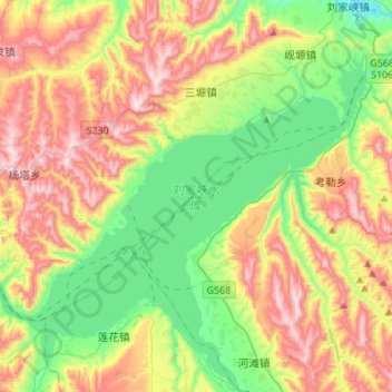 Mappa topografica 刘家峡水库, altitudine, rilievo