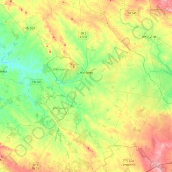 Mappa topografica Monforte, altitudine, rilievo