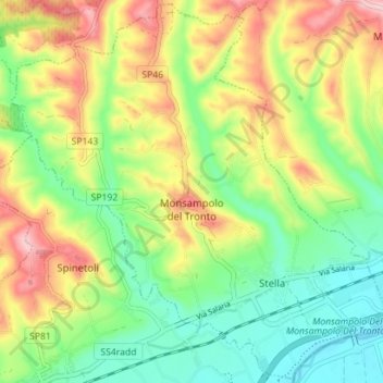Mappa topografica Monsampolo del Tronto, altitudine, rilievo