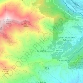 Mappa topografica Canischio, altitudine, rilievo