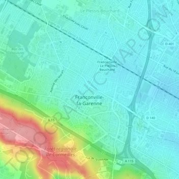 Mappa topografica Franconville, altitudine, rilievo