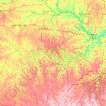 Mappa topografica Osage River, altitudine, rilievo