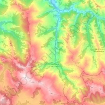 Mappa topografica Luena, altitudine, rilievo