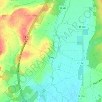 Mappa topografica Spoy, altitudine, rilievo