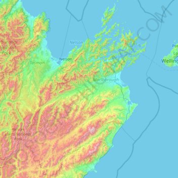 Mappa topografica Marlborough District, altitudine, rilievo