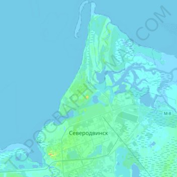 Mappa topografica Северодвинск, altitudine, rilievo