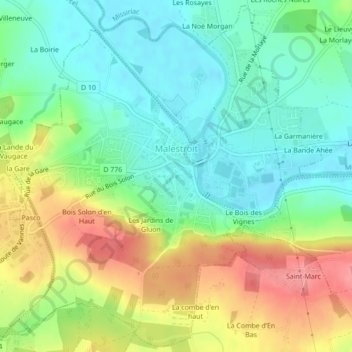Mappa topografica Malestroit, altitudine, rilievo
