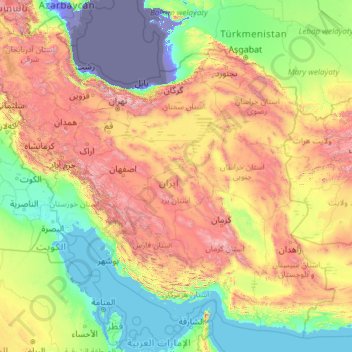 Mappa topografica Iran, altitudine, rilievo