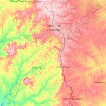 Mappa topografica Pedro Juan Caballero, altitudine, rilievo