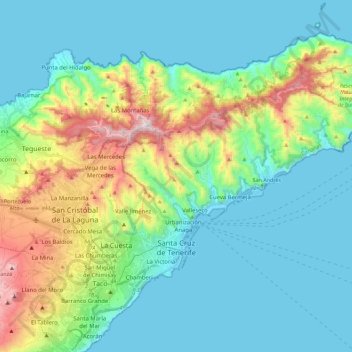 Mappa topografica Santa Cruz de Tenerife, altitudine, rilievo