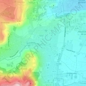 Mappa topografica Cébazat, altitudine, rilievo