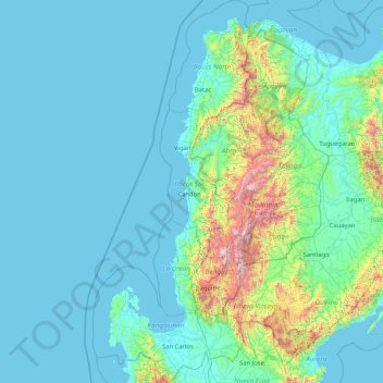 Mappa topografica Ilocos Region, altitudine, rilievo