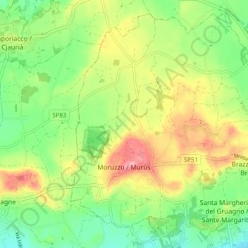 Mappa topografica Moruzzo / Murùs, altitudine, rilievo