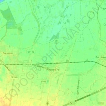 Mappa topografica Pinarolo Po, altitudine, rilievo