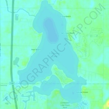 Mappa topografica Coldwater Lake, altitudine, rilievo