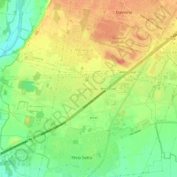 Mappa topografica Osio Sopra, altitudine, rilievo