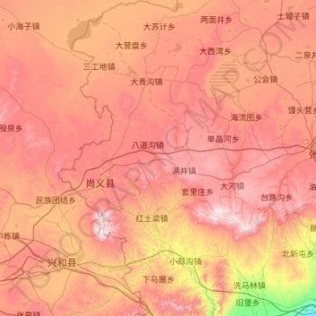 Mappa topografica 尚义县, altitudine, rilievo