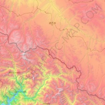 Mappa topografica 达巴乡, altitudine, rilievo