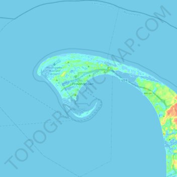 Mappa topografica Provincetown, altitudine, rilievo