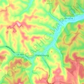 Mappa topografica Frenchburg, altitudine, rilievo