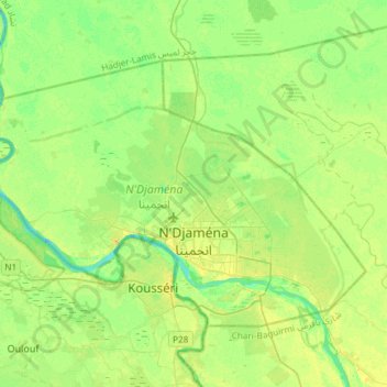 Mappa topografica N'Djamena, altitudine, rilievo