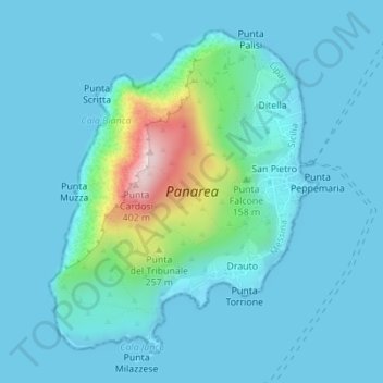Mappa topografica Panarea, altitudine, rilievo