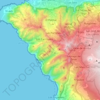 Mappa topografica Parque Rural de Teno, altitudine, rilievo