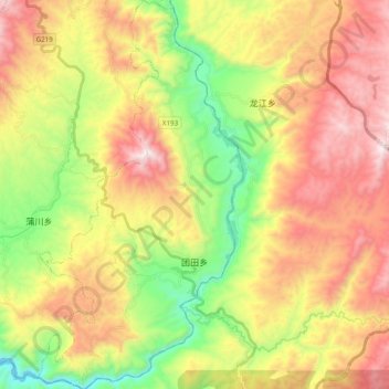 Mappa topografica 团田乡, altitudine, rilievo