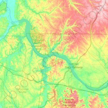 Mappa topografica Pickwick Lake, altitudine, rilievo