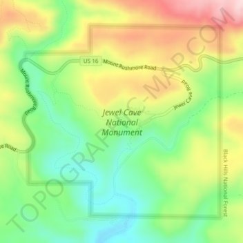 Mappa topografica Jewel Cave National Monument, altitudine, rilievo