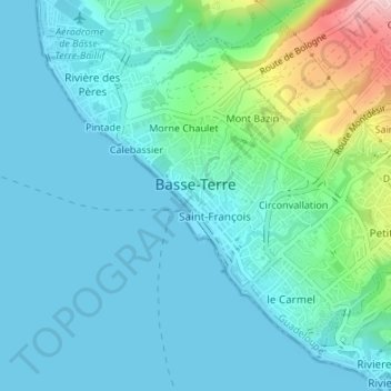 Mappa topografica Basse-Terre, altitudine, rilievo