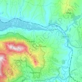 Mappa topografica Torrecuso, altitudine, rilievo