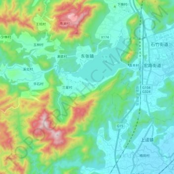 Mappa topografica 东张镇, altitudine, rilievo