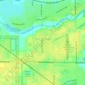 Mappa topografica New Chicago, altitudine, rilievo