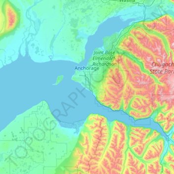 Mappa topografica Anchorage, altitudine, rilievo