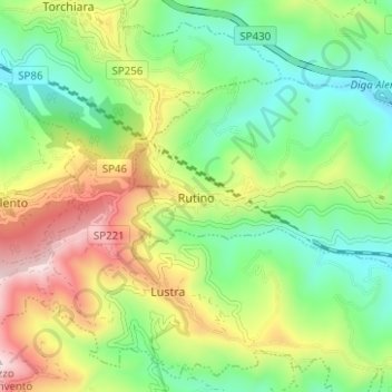 Mappa topografica Rutino, altitudine, rilievo