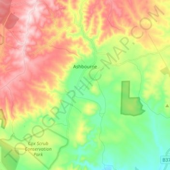 Mappa topografica Ashbourne, altitudine, rilievo