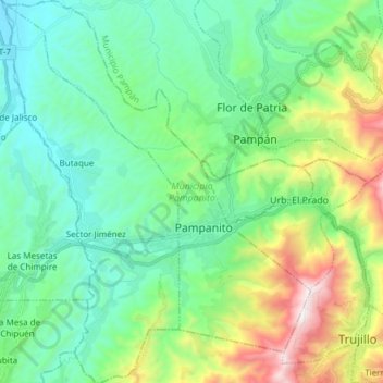 Mappa topografica Municipio Pampanito, altitudine, rilievo