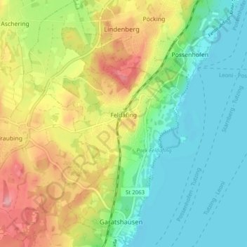 Mappa topografica Feldafing, altitudine, rilievo