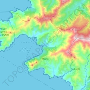 Mappa topografica Osani, altitudine, rilievo