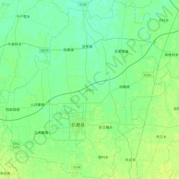 Mappa topografica 巨鹿县, altitudine, rilievo