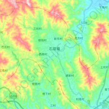 Mappa topografica 石扇镇, altitudine, rilievo