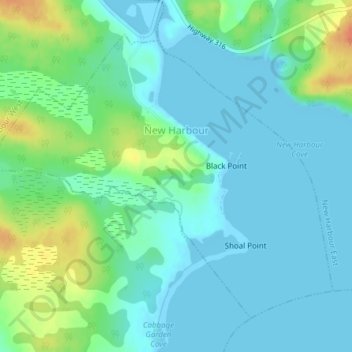 Mappa topografica New Harbour, altitudine, rilievo