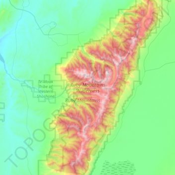 Mappa topografica Ruby Mountains Wilderness Area, altitudine, rilievo