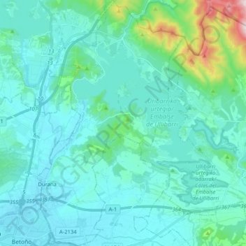Mappa topografica Arrazua-Ubarrundia, altitudine, rilievo